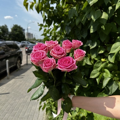Роза Розовая 40 см 9 шт.