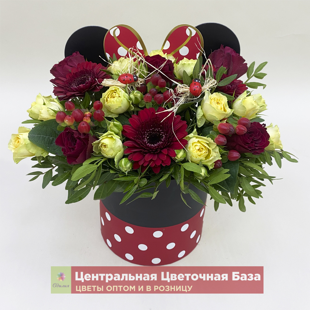 Купить Цветы в коробке Микки Маус за 1 руб. в в Мытищах и МО! Доставка круглосуточно