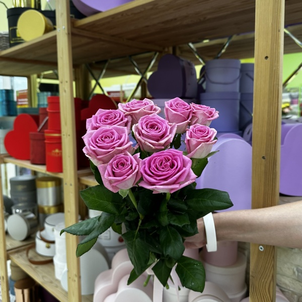 Роза Розовая 40 см 9 шт.